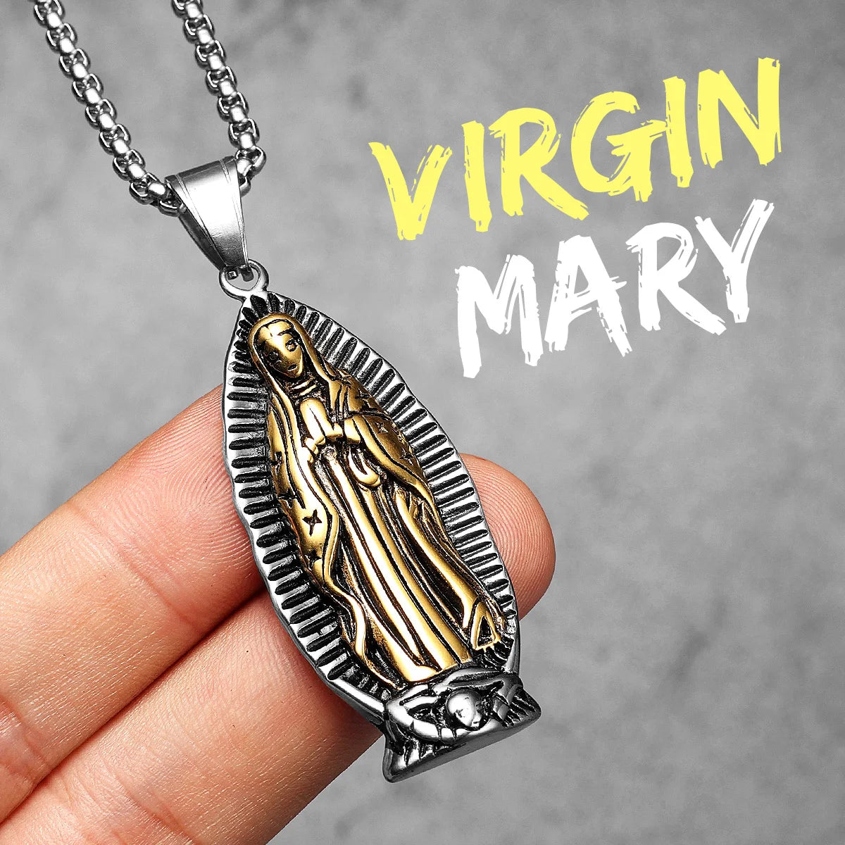Virgin Mary | Powerful Symbolic 14k Gold Accent over Solid Stainless Steel Pendant