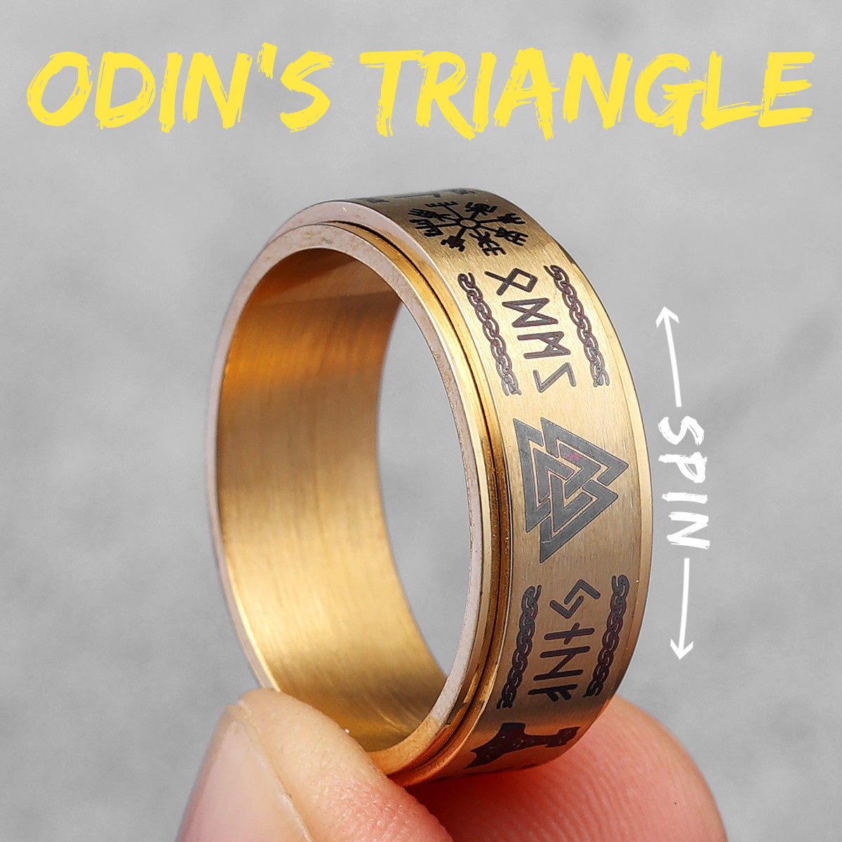 Vintage Nordic Viking | 316L Solid Stainless Steel Odin's Triangle Men's Rings