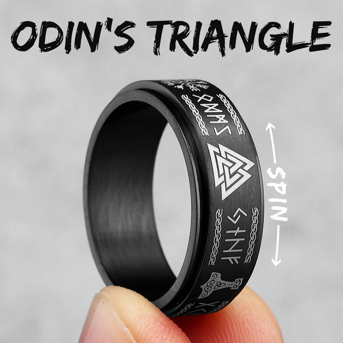 Vintage Nordic Viking | 316L Solid Stainless Steel Odin's Triangle Men's Rings