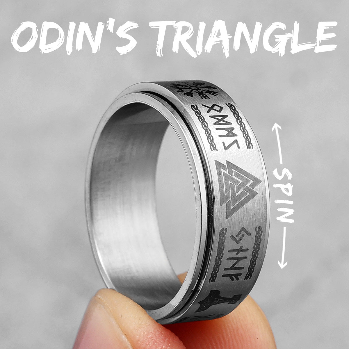 Vintage Nordic Viking | 316L Solid Stainless Steel Odin's Triangle Men's Rings