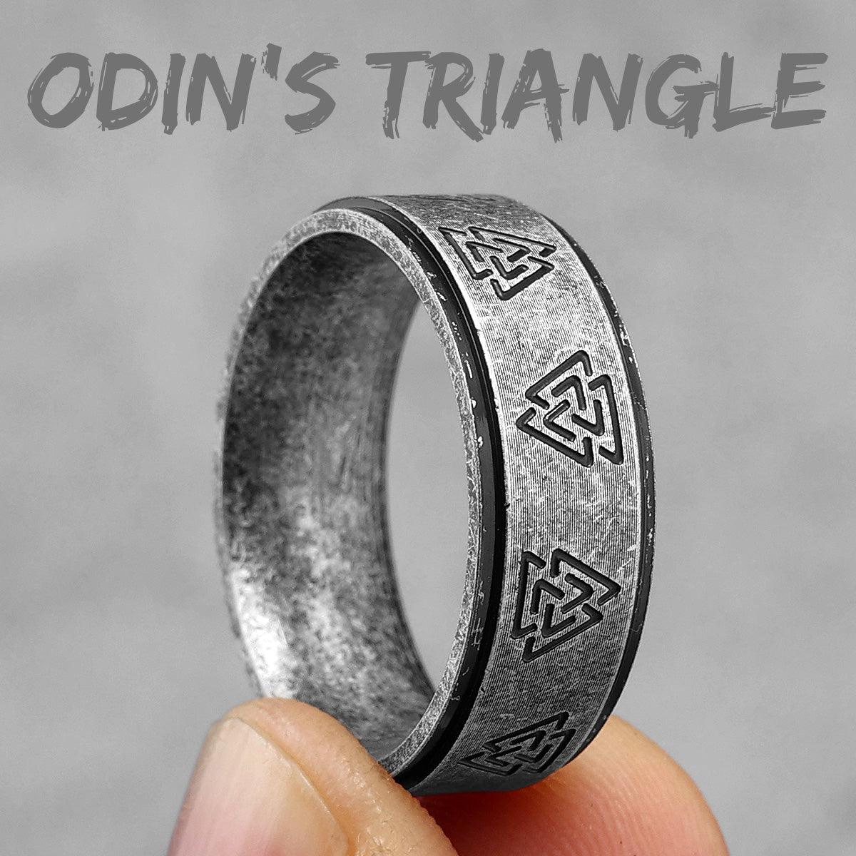 Vintage Nordic Viking | 316L Solid Stainless Steel Odin's Triangle Men's Rings