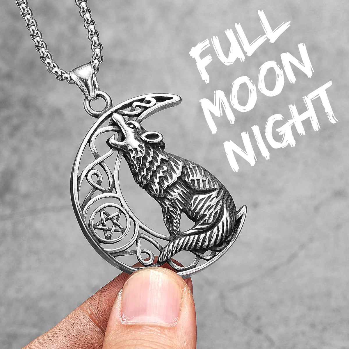 Howling Wolf | 316L No Fade Stainless Steel Half Moon Wolf Street Style Pendant