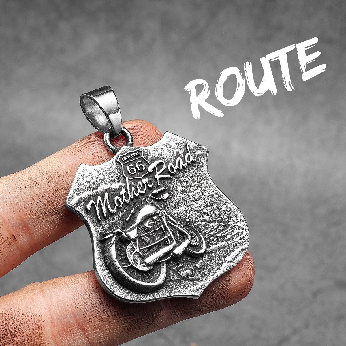 Mother Road 66 | No Fade Stainless Steel Biker Motorcycle Rider Route 66 Chain Pendant
