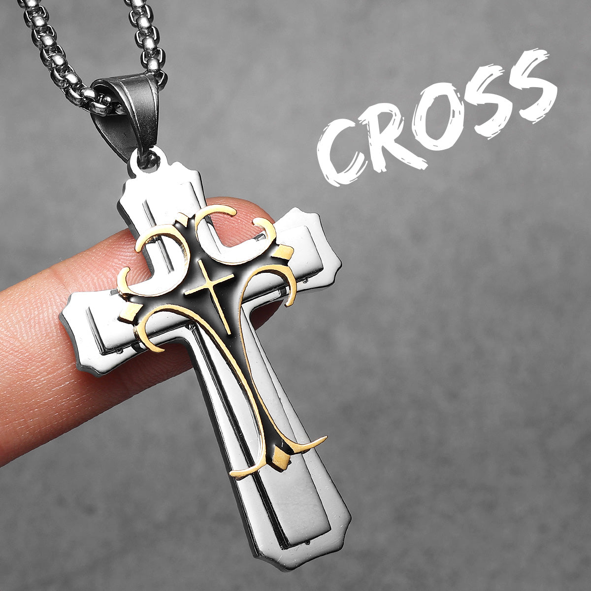 Designer Cross |.316L No Fade Stainless Steel Men's 14k Gold Accent Cross Pendant
