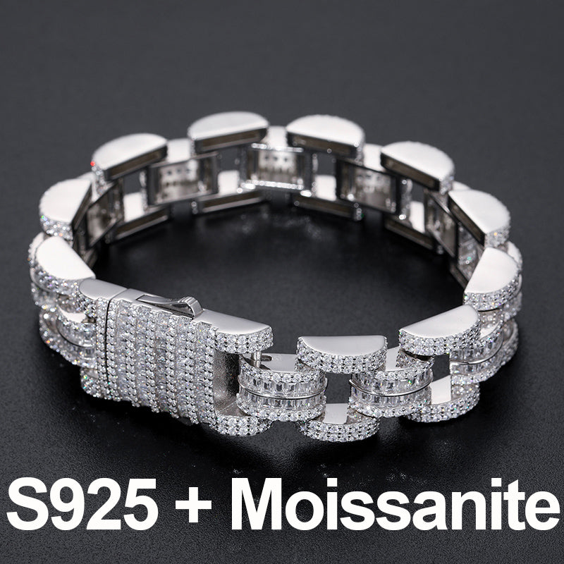 Wrist Work | Solid Sterling Silver Moissanite Diamond Iced Bling Out 14mm Hip Hop Bracelet