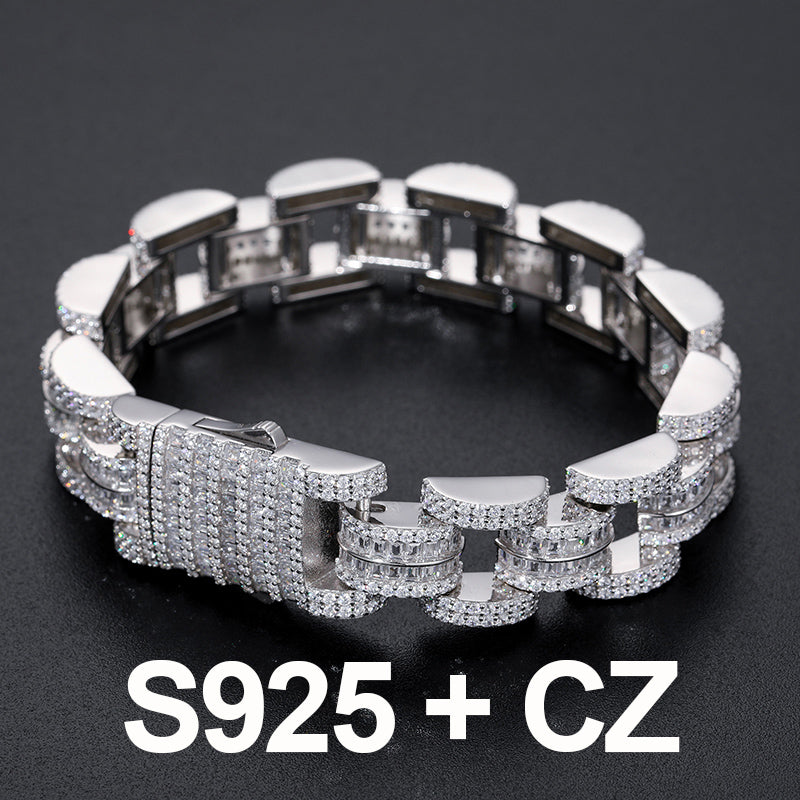 Wrist Work | Solid Sterling Silver Moissanite Diamond Iced Bling Out 14mm Hip Hop Bracelet