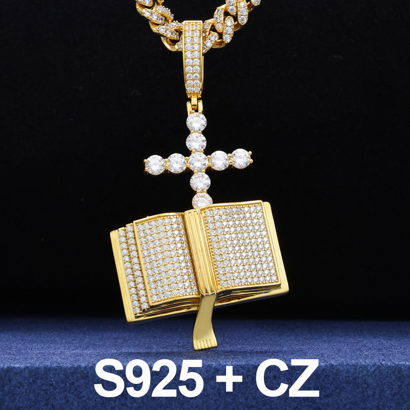 Divine Blessings | S925 Solid Iced Blinged Out Moissanite Cross Bible Prayer Pendant