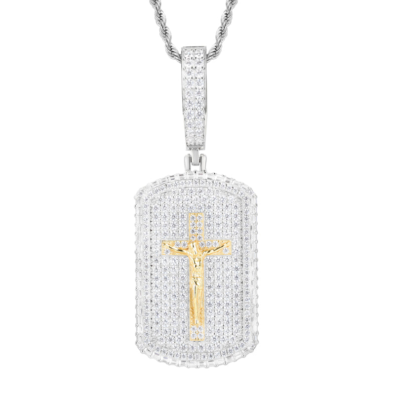 The Wonderful Counselor | 925 Sterling Silver Moissanite Diamond Crucifix Jesus Dog Tag Pendant