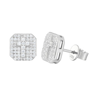 Spiritual Ice | Solid 925 Silver Square Cut Cross D Color Moissanite Stud Hip Hop Earrings