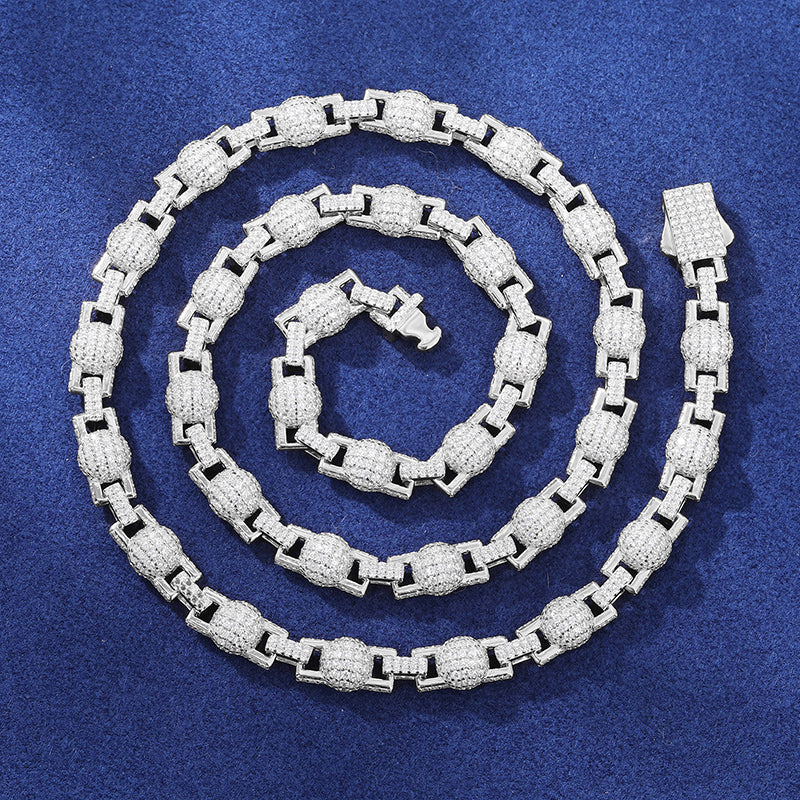 Ball N Chain | Solid 925 Silver Moissanite Iced Blinged Out Ball Link Hip Hop Chain Bracelet Set