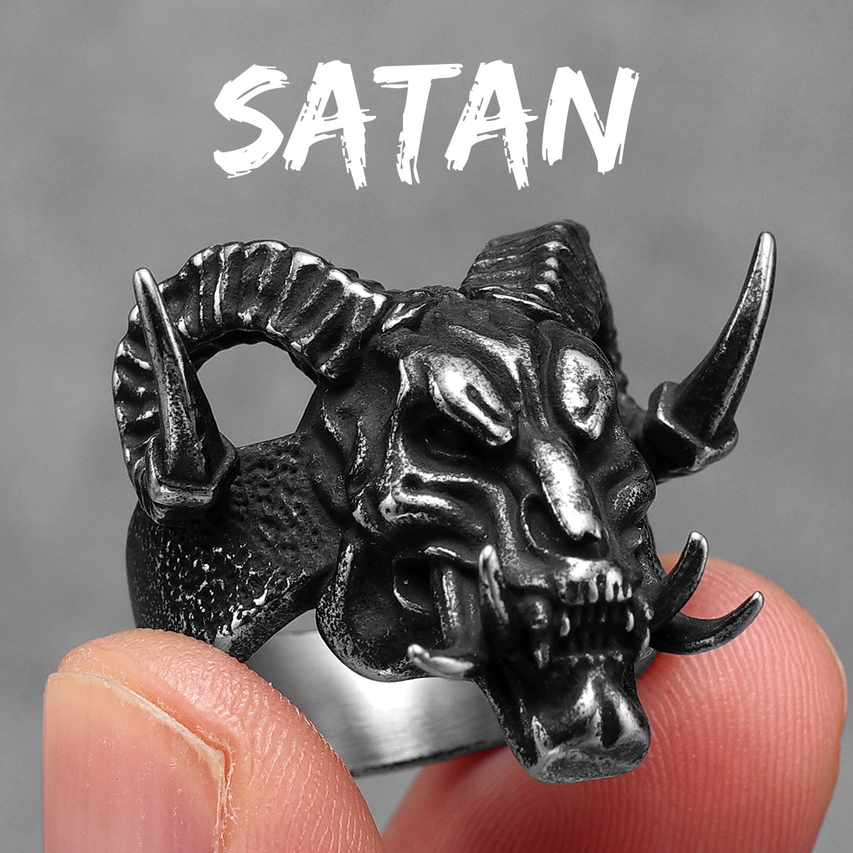 Retro Demon Satan | 316L No Fade Stainless Steel Lucifer Skull Men's Rings