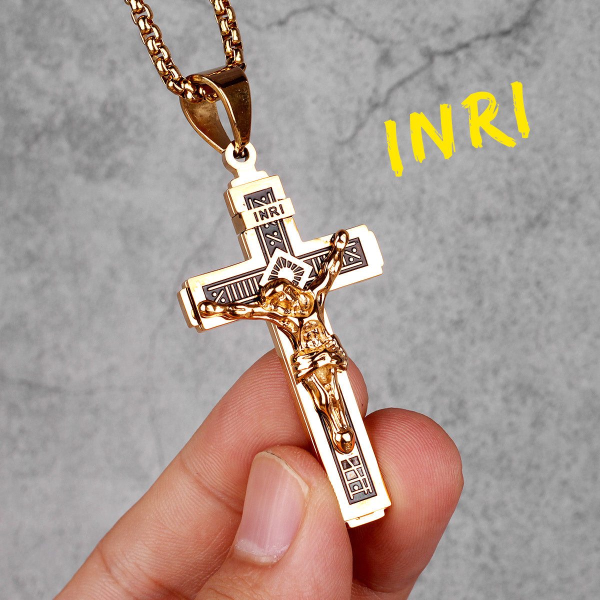 Jesus Cross | 316L No Fade Solid Stainless 14k Gold Men's Spiritual Cross Pendant
