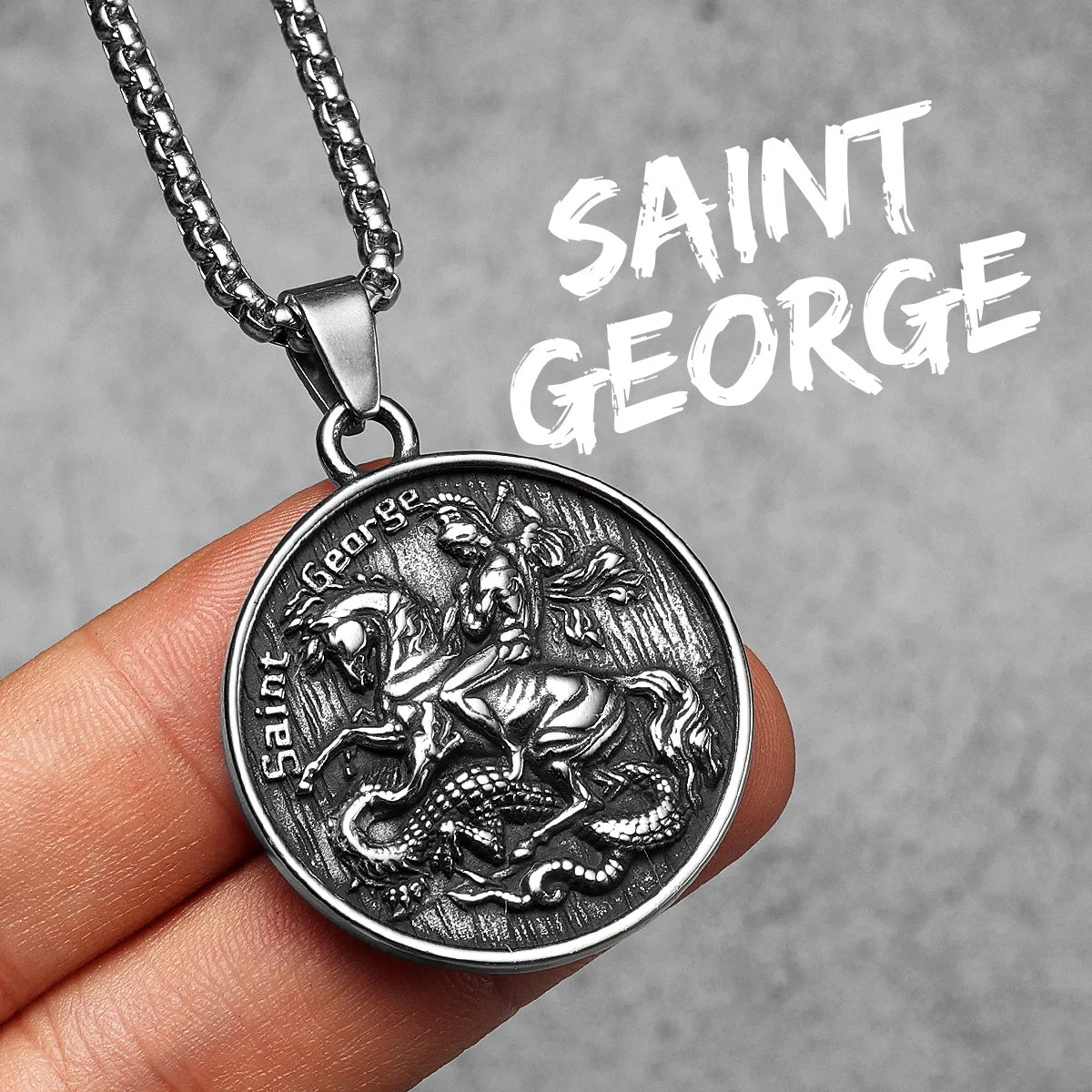 St.George | 316L No Fade Stainless Steel Dragon Slayer Amulet Men's Pendants