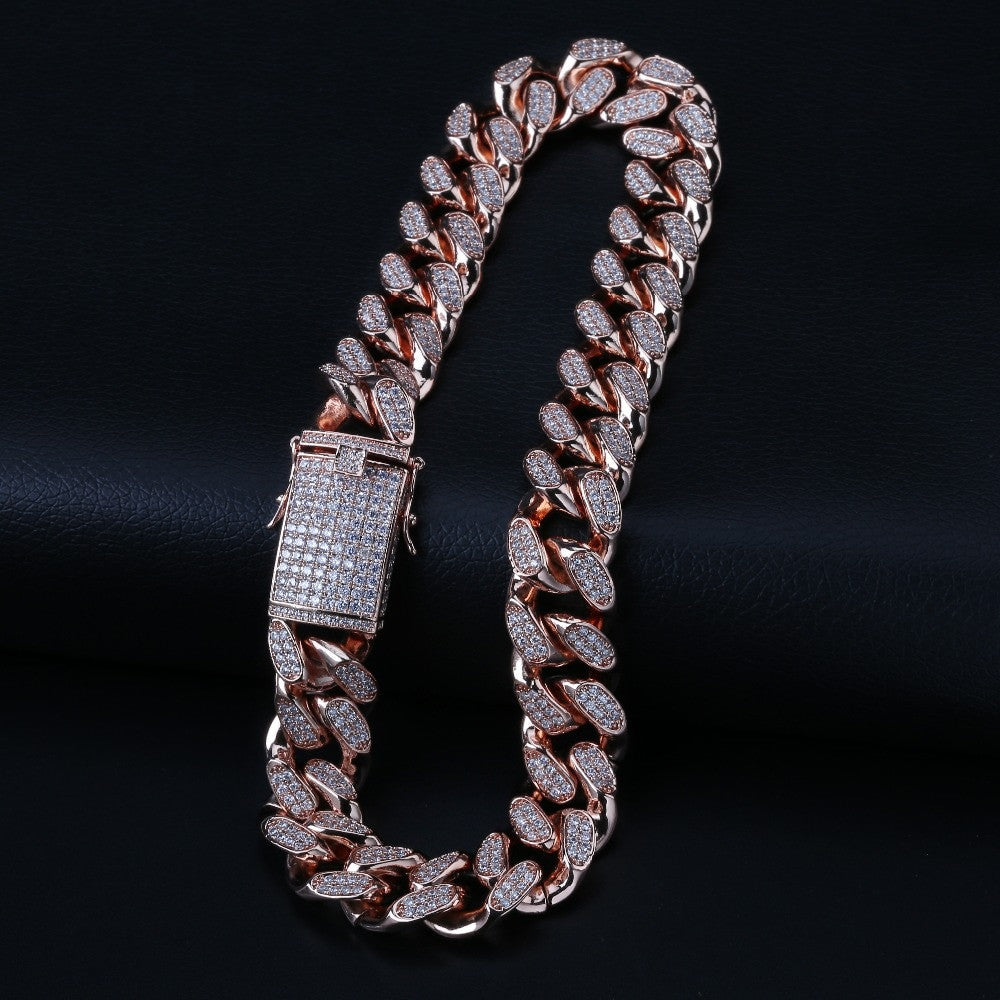 Custom Men's 20mm Heavy Link Flooded Ice Rose Gold Miami Cuban Link Chain Necklace
