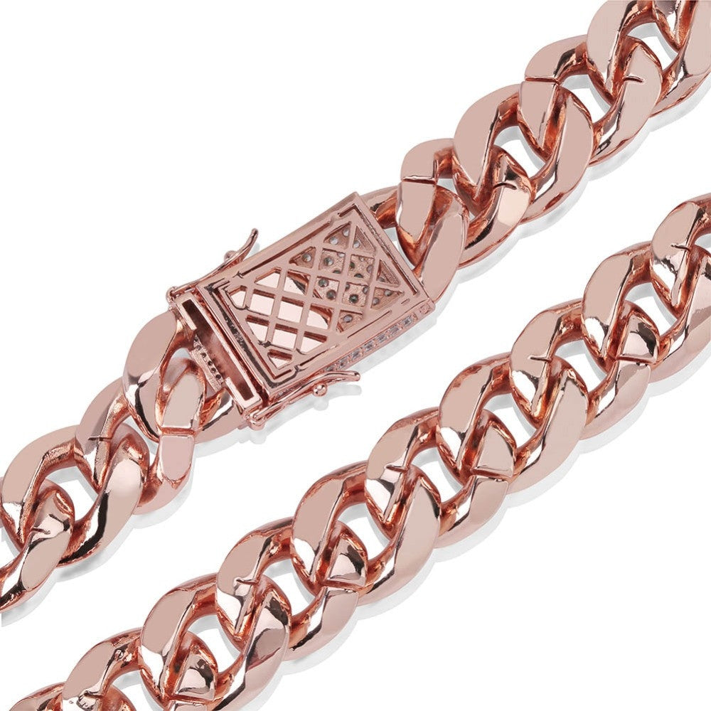 Custom Men's 20mm Heavy Link Flooded Ice Rose Gold Miami Cuban Link Chain Necklace