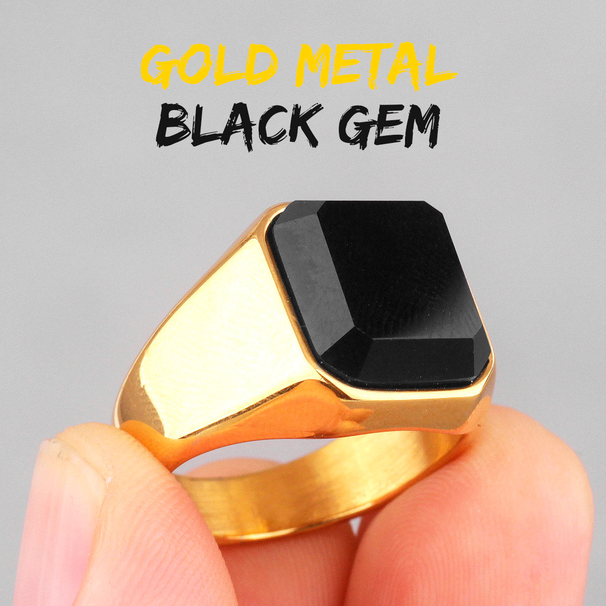 Luxury Gemstone | 14k Gold Black Over Solid Stainless Steel Black Gem Rings