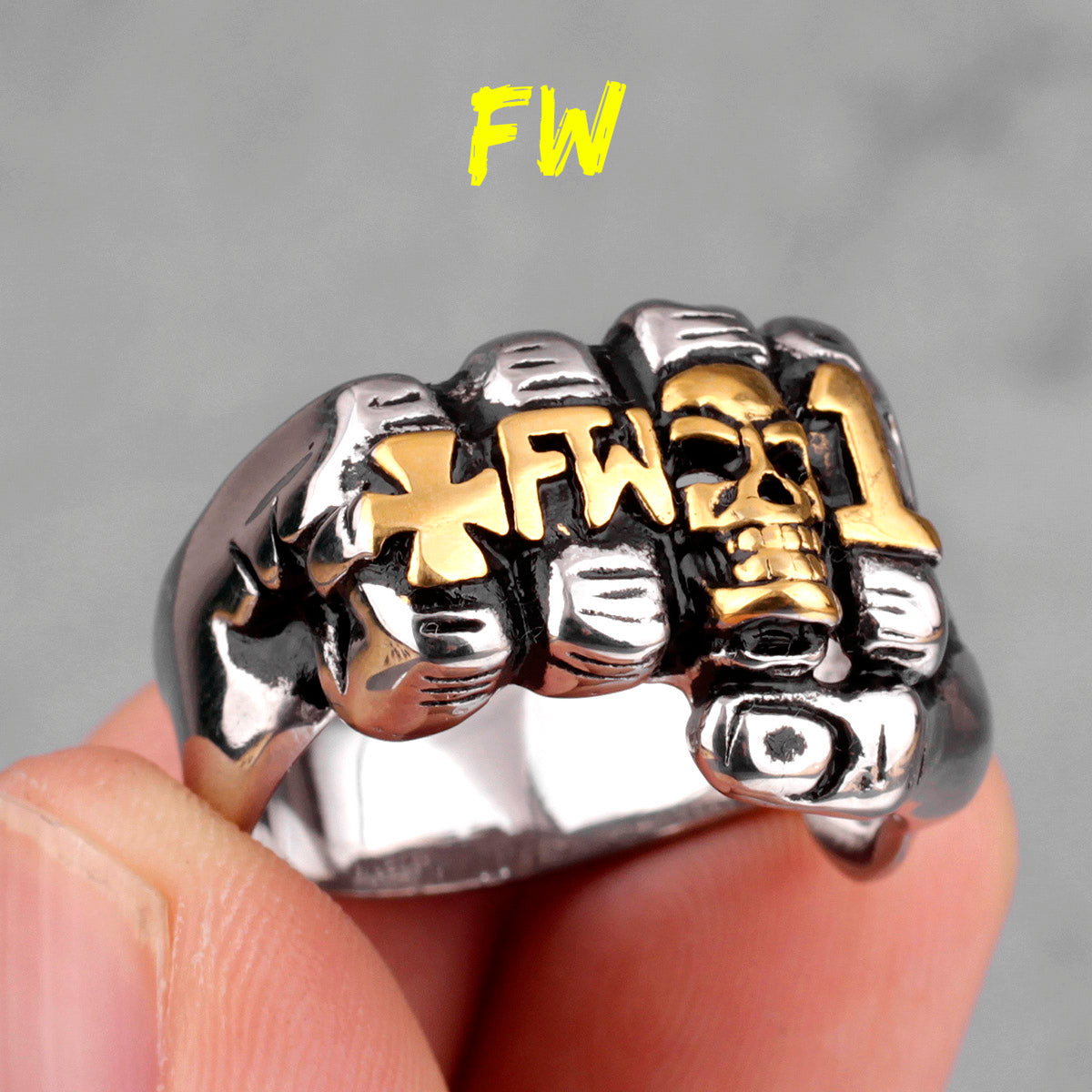 Slang Fist | 316L No Fade Stainless Steel FW Skull Fist Hip Hop Street Wear Rings