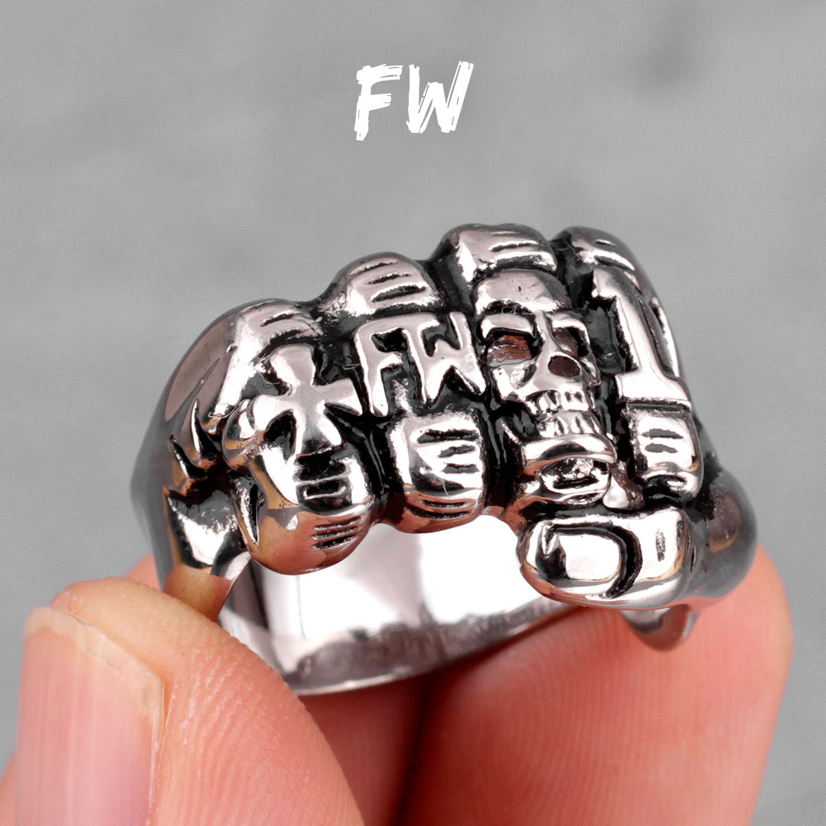 Slang Fist | 316L No Fade Stainless Steel FW Skull Fist Hip Hop Street Wear Rings