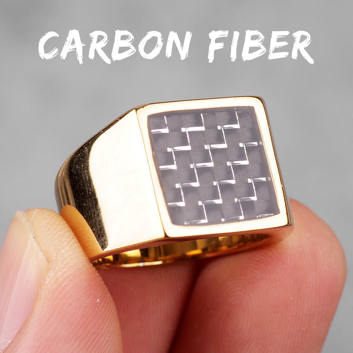 Carbon Fiber | 14k Gold over No Fade Solid Stainless Steel Mens Designer Rings