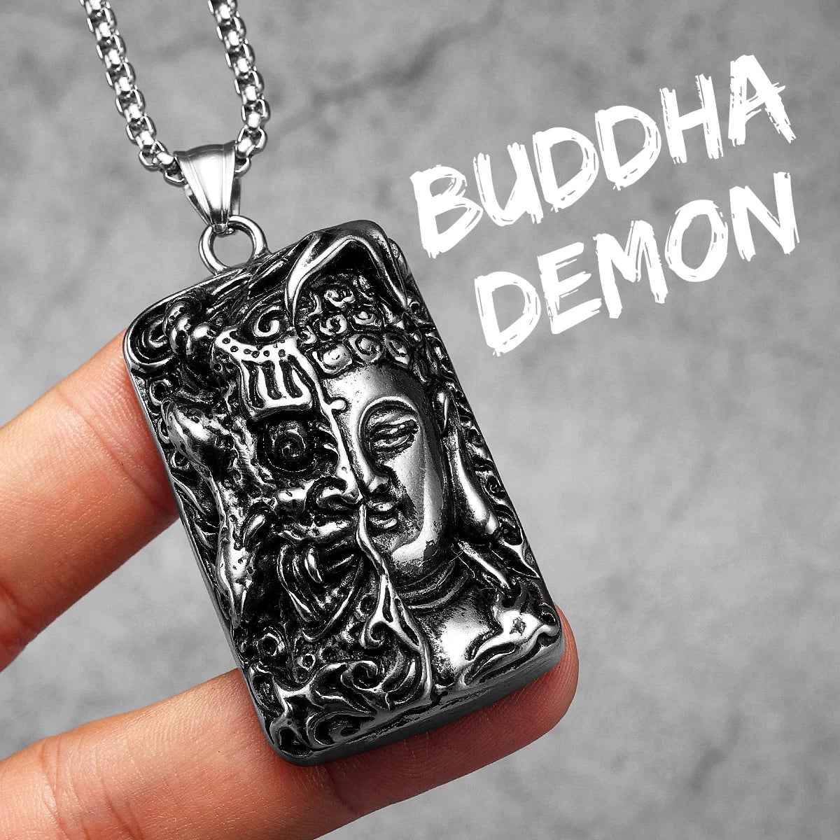 Buddhism Demon| 316L No Fade Stainless Steel Half Devil Half Buddha Amulet Pendant
