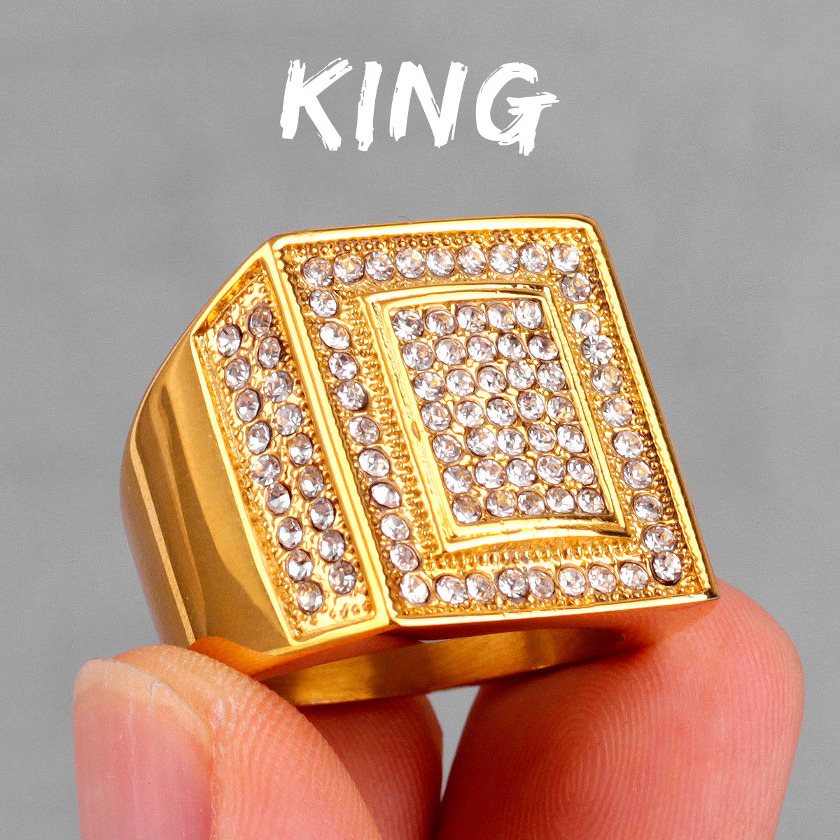 Domain | 14k Gold Over 316L No Fade Stainless Steel Luxury King CZ Stone Hip Hop Rings