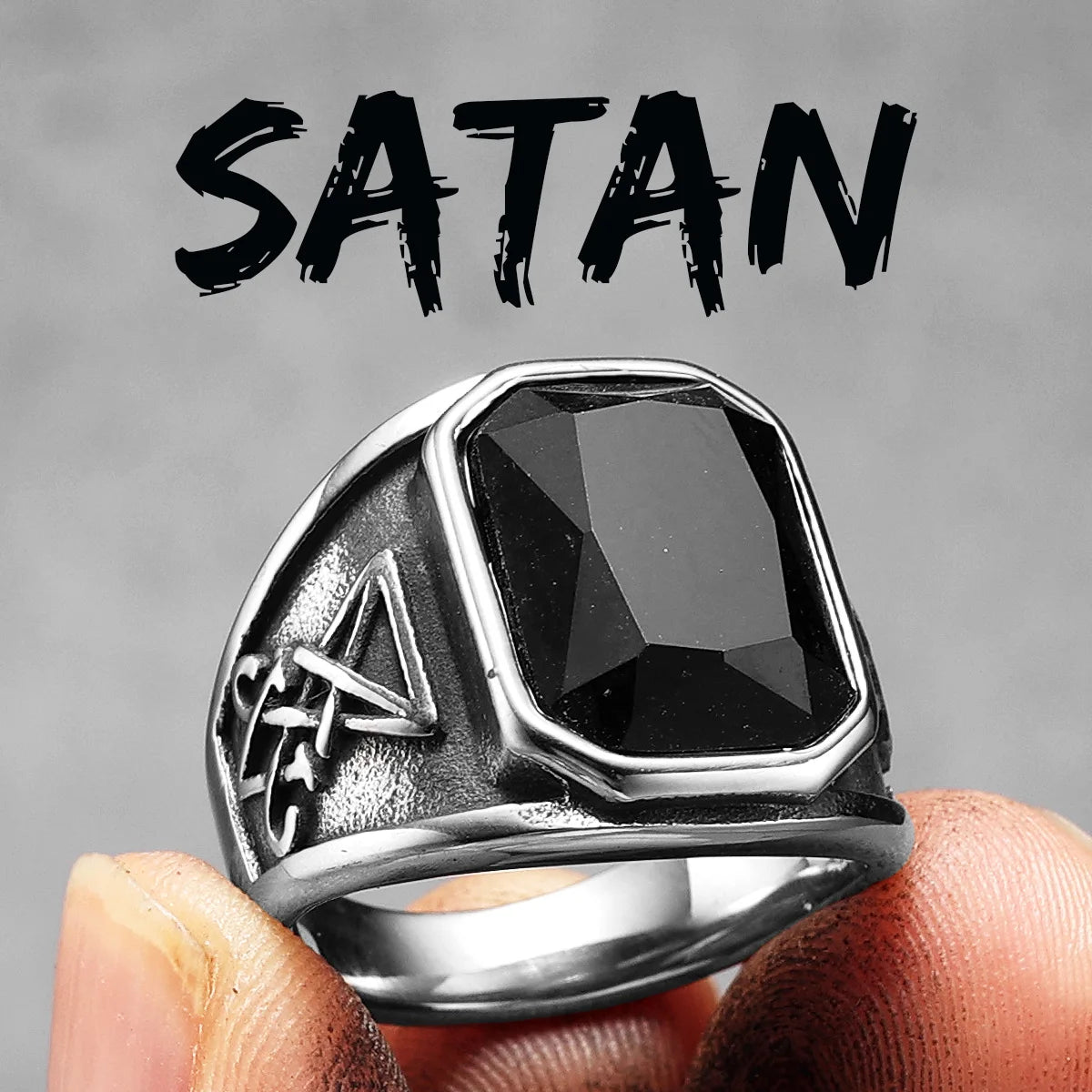 Lucifer Satan | 316L Solid Stainless Steel Black Gem Stone Designer Rings