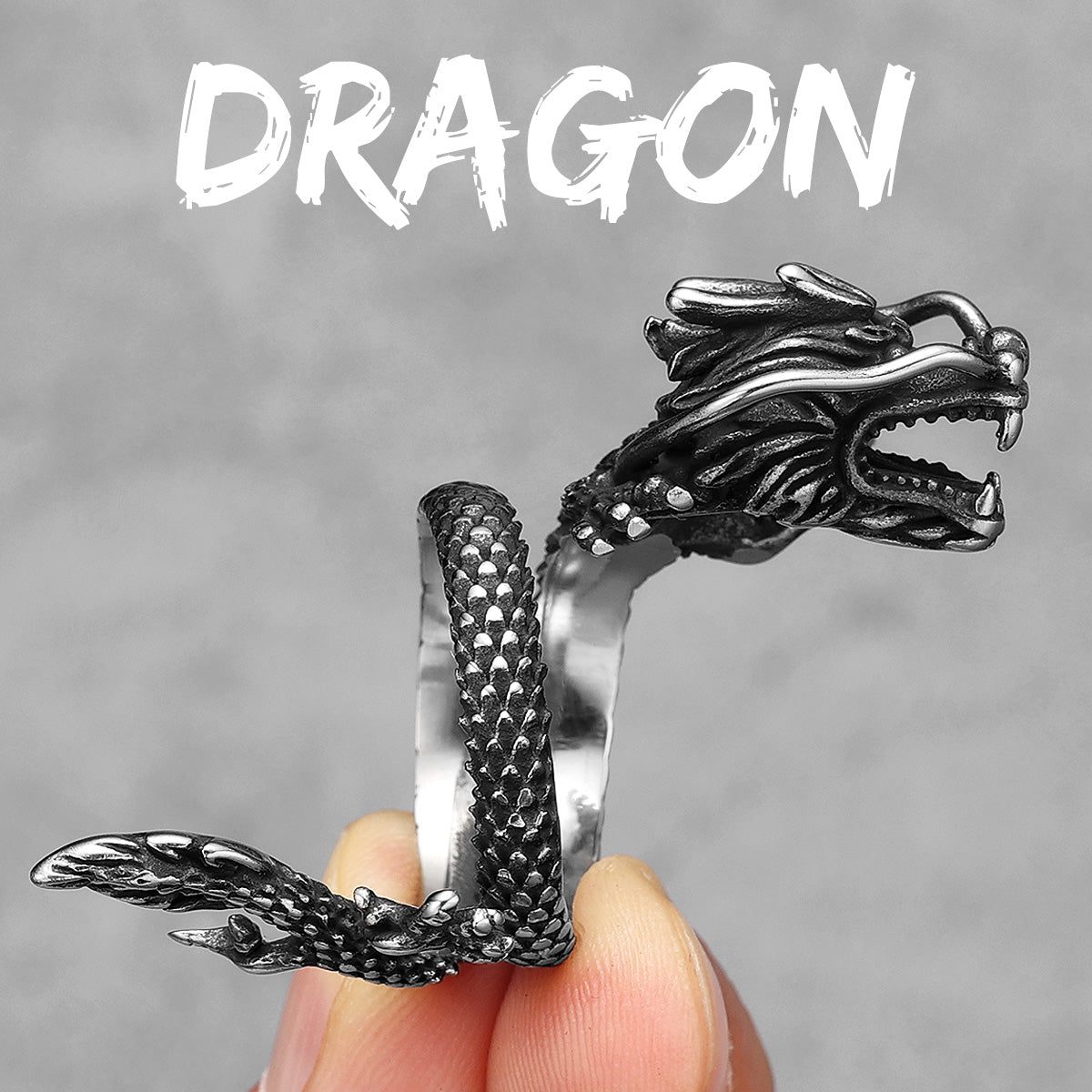 Little Dragon | Solid 316L No Fade Stainless Steel Chinese Dragon Mens Rings