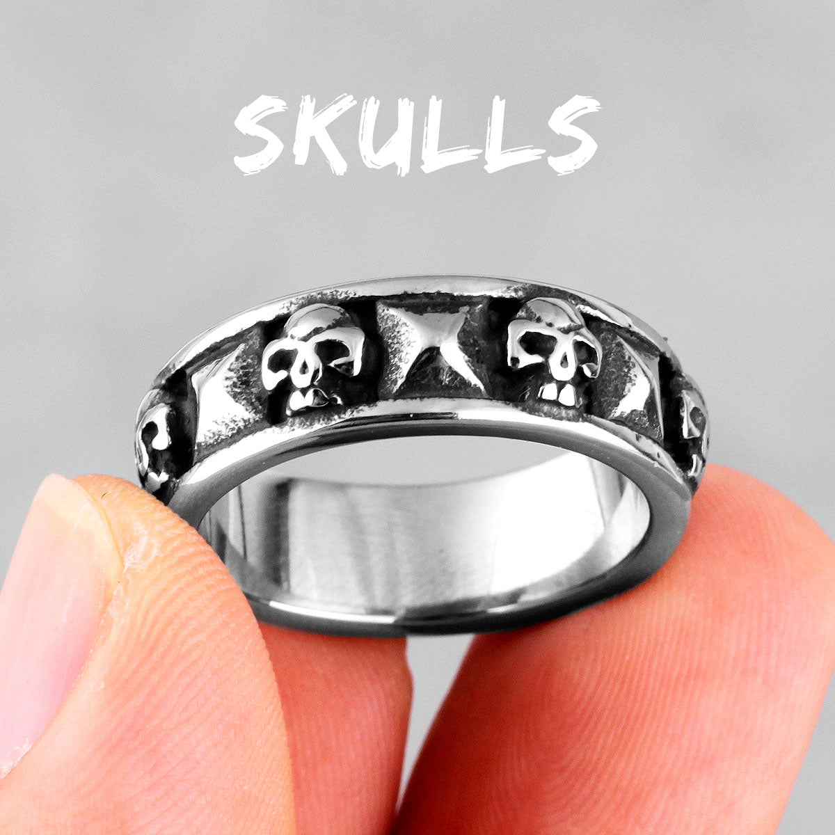 Ancient Skulls | 316L Solid Stainless Steel Simple Gothic Skull Biker Rings