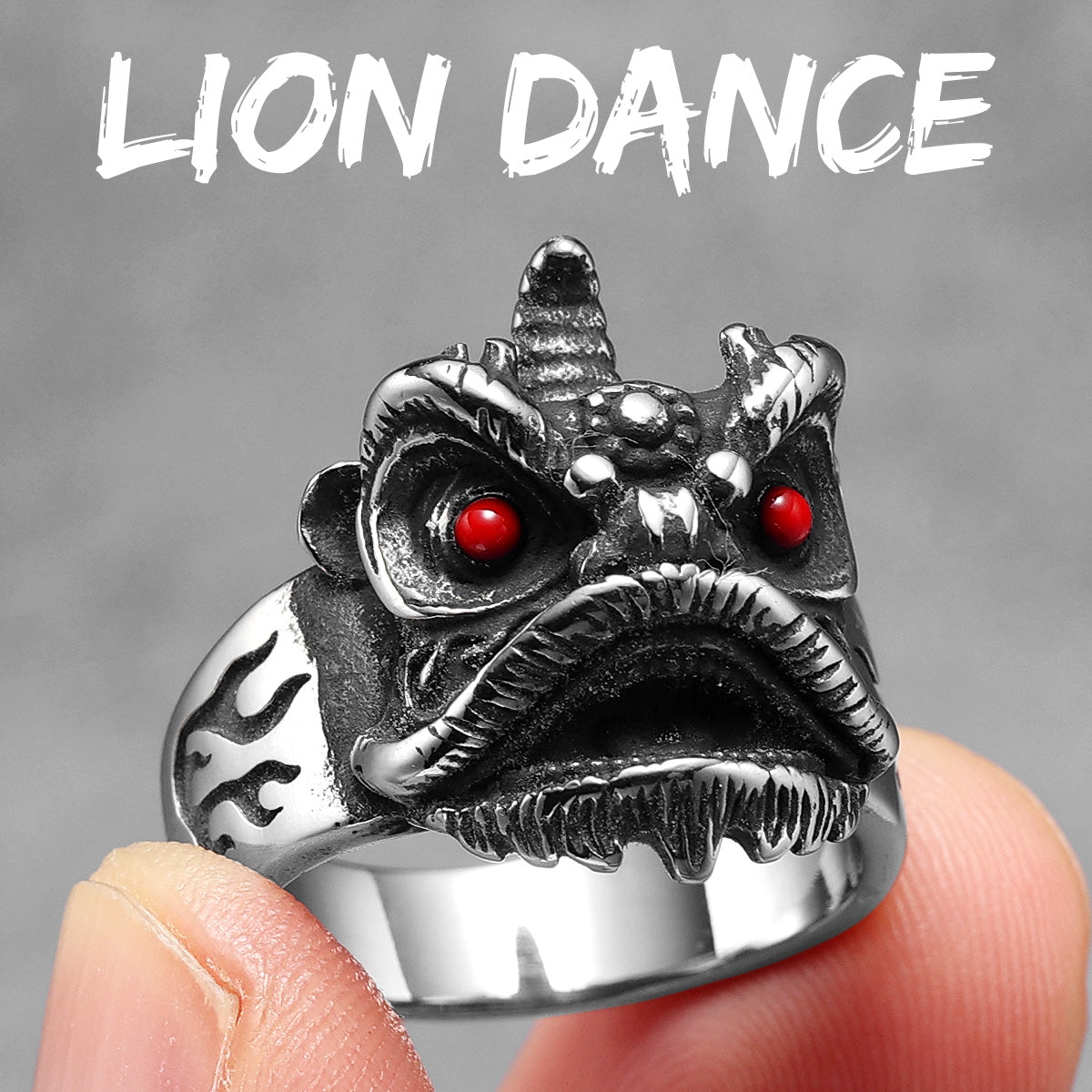 Chinese Lion Dance | 316L Solid No Fade Stainless Steel Unique Cultural Men Rings