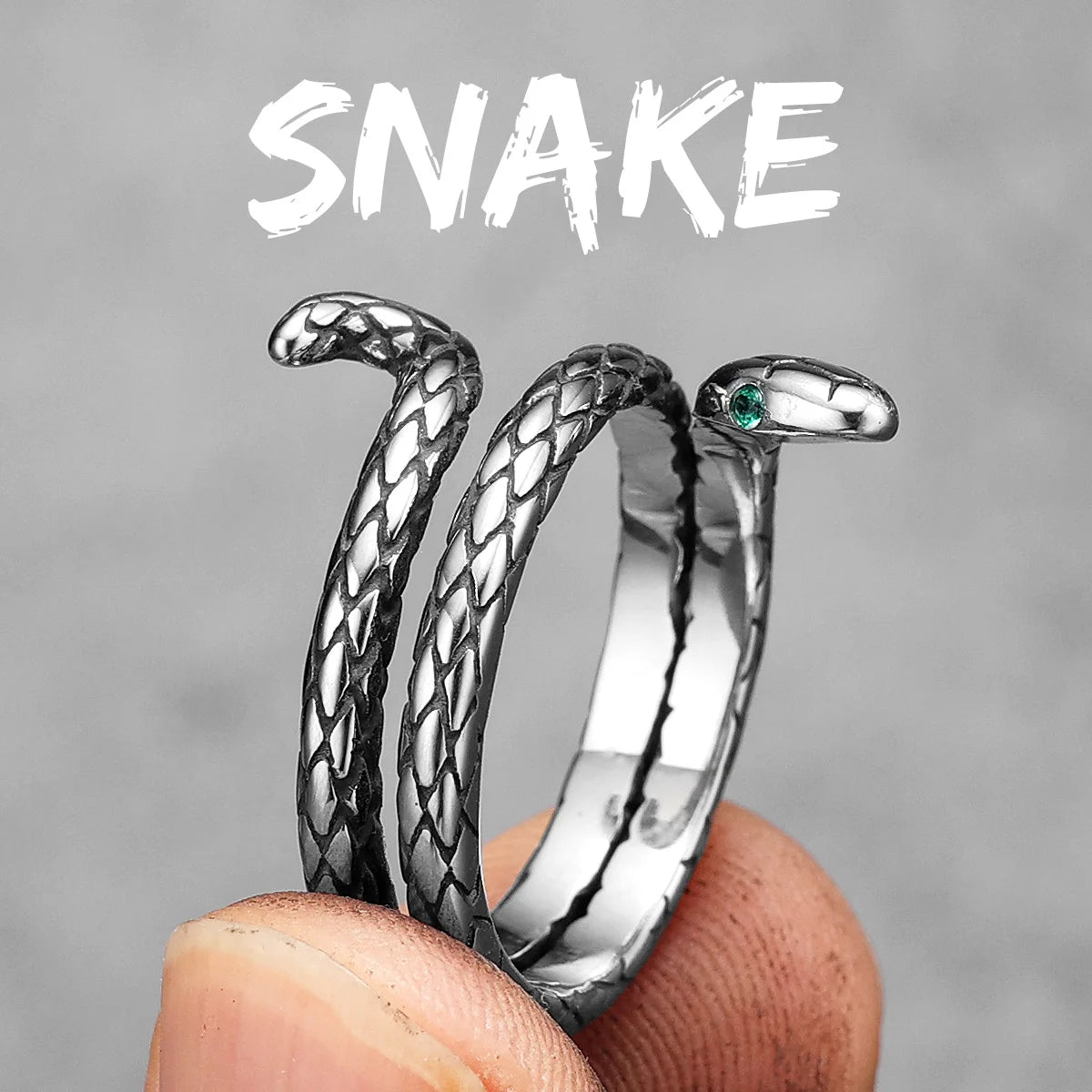 Emerald Snake | Solid 316L Stainless Steel Emerald Gem Eye Men Rings