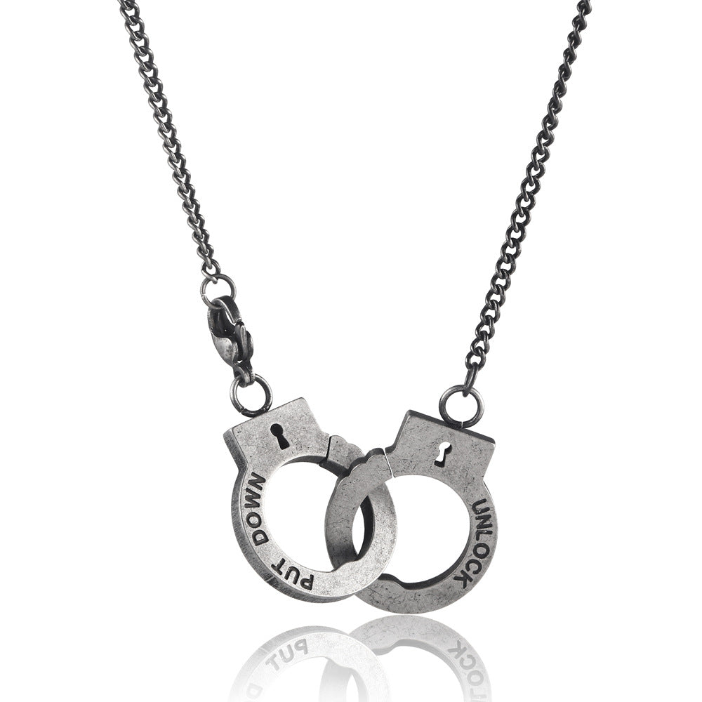 Vintage Handcuffs | No Fade Stainless Steel Hand Cuffs Pendant Chain Necklace