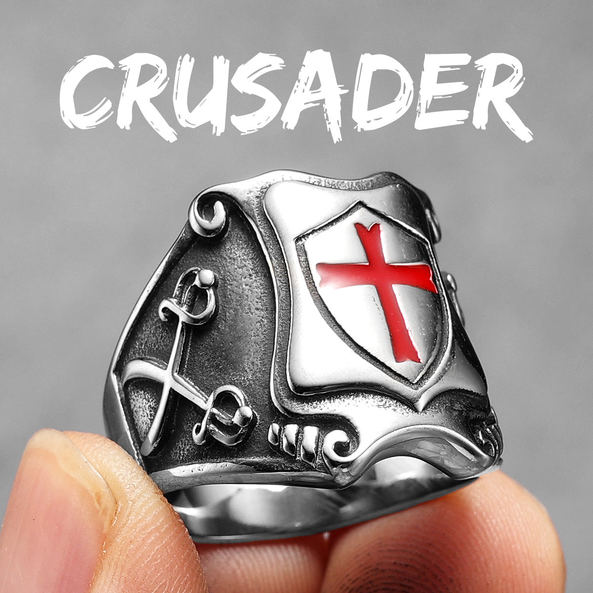 Catholic Crusader | Sold Stainless Steel Designer Red Cross Men Rings