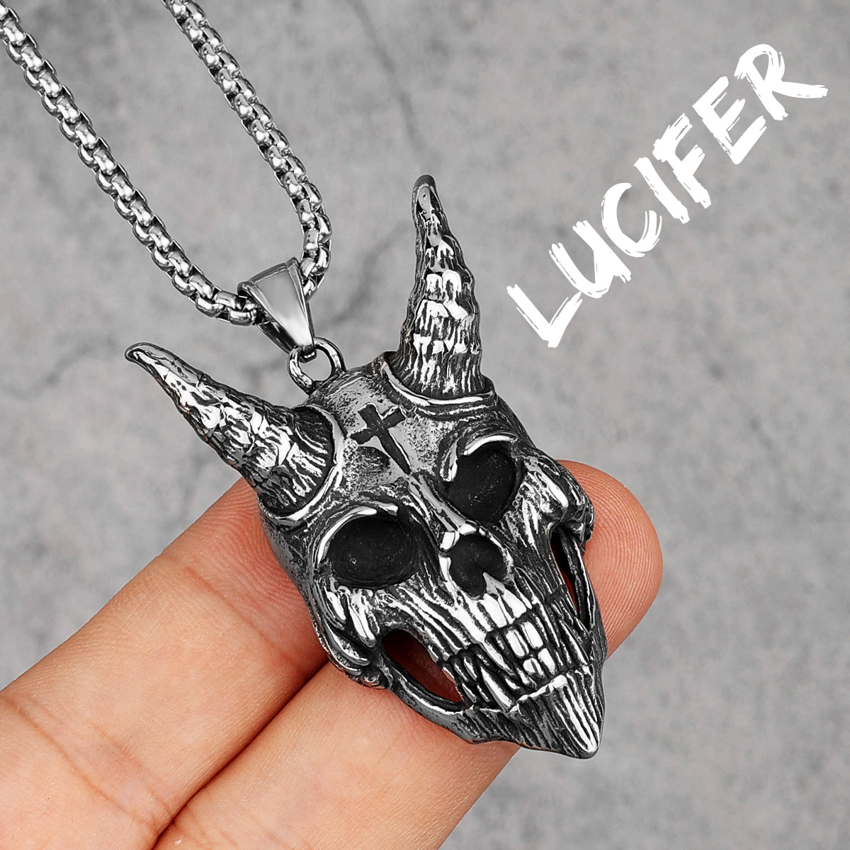 Fallen Angel Lucifer | No Fade Solid Stainless Steel Horned Skull Cross Pendant