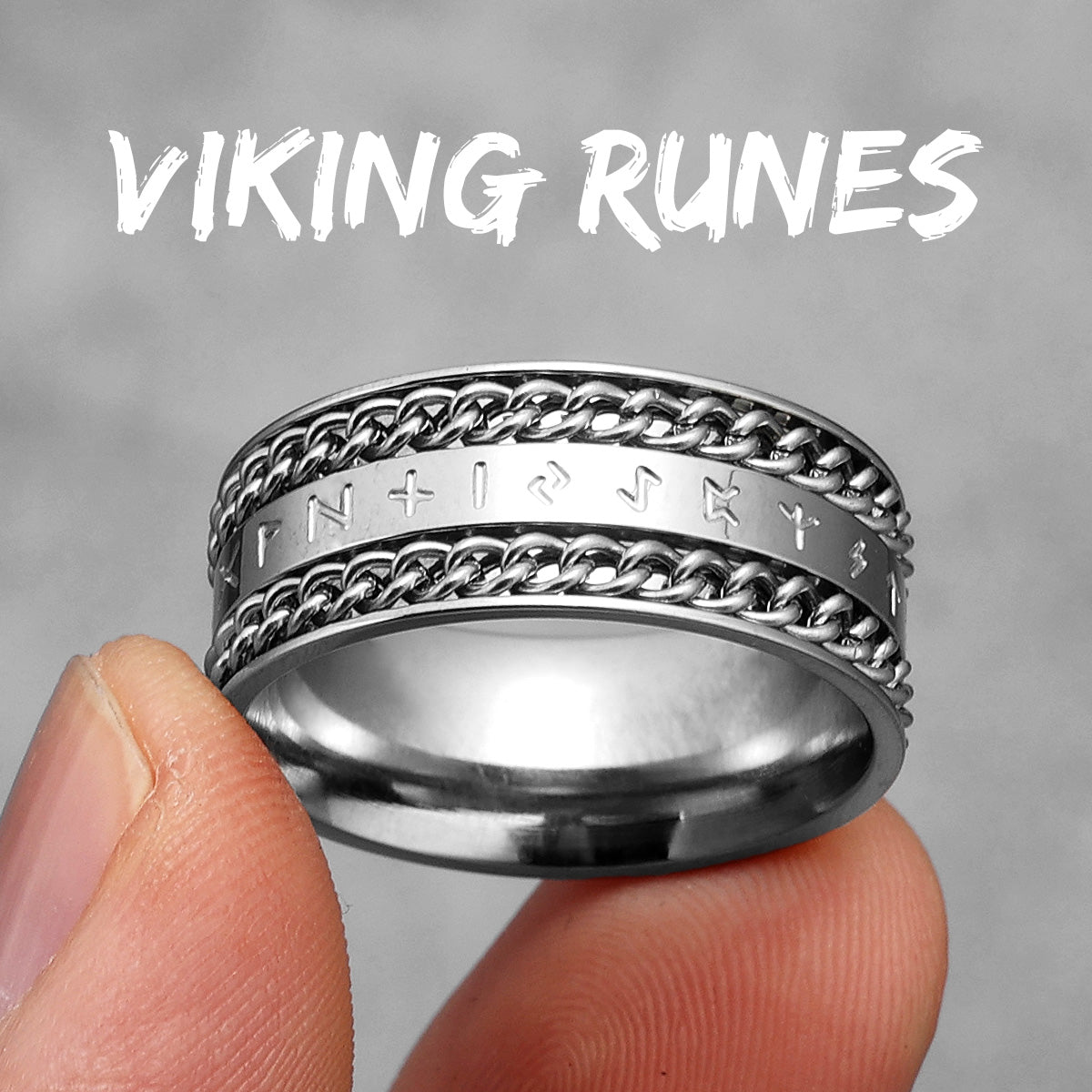 Nordic Viking | 316L Solid Stainless Steel Chain Designer Runes Street Wear Rings