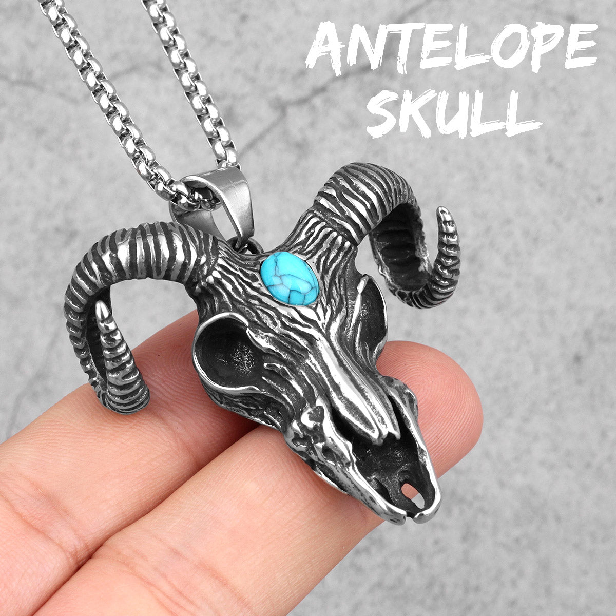 Antelope Skull | Symbolic Turquoise No Fade Solid Stainless Steel Head Skull Pendant