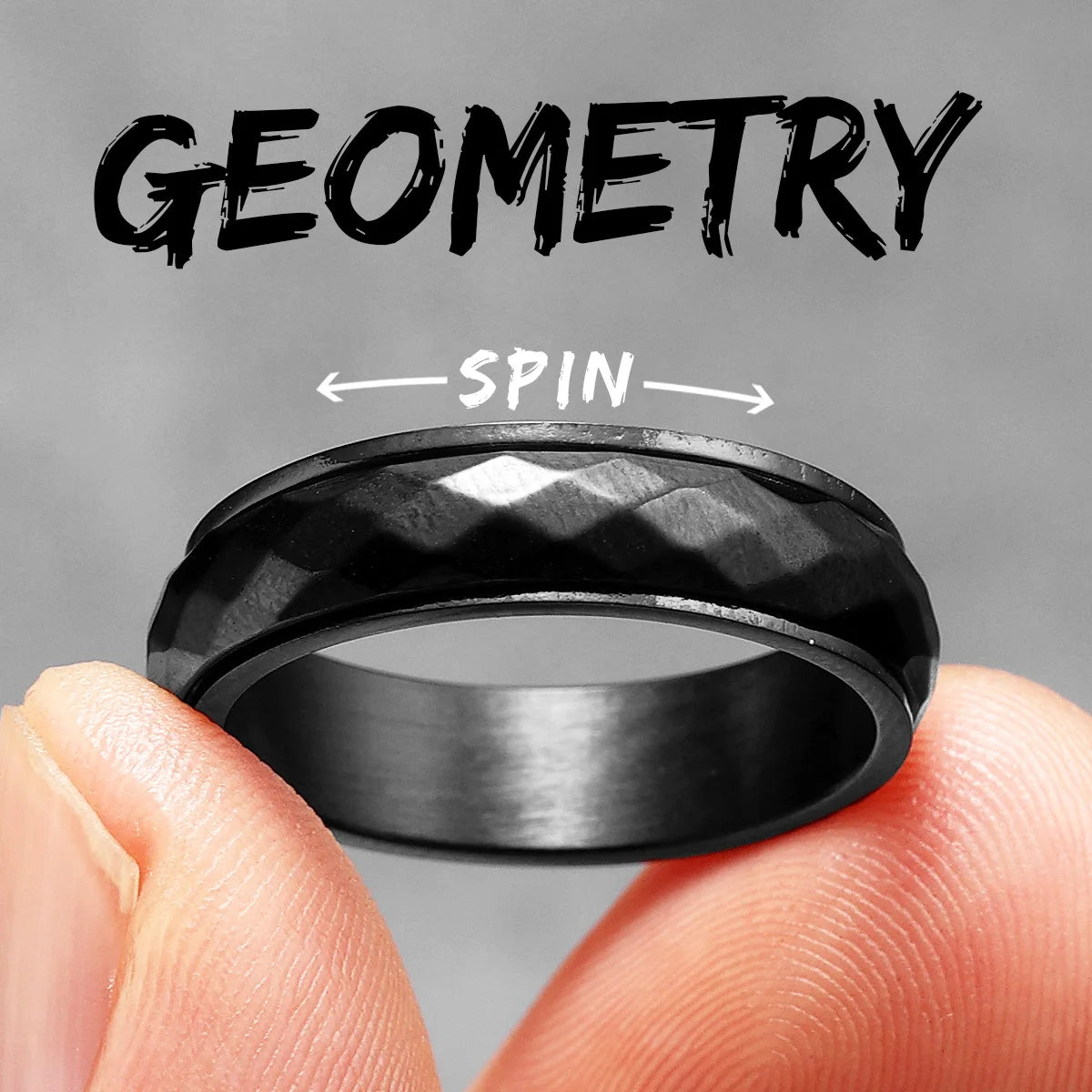 Geometric | Black Silver Solid Stainless Steel Rotating Classic Streetwear Rings
