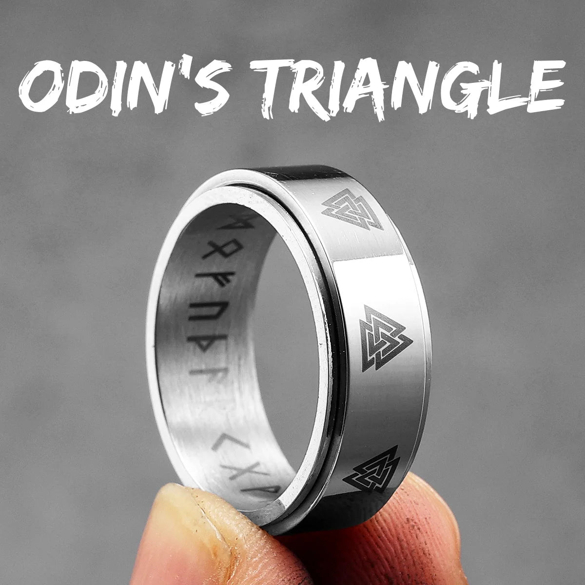 Odin's Triangle | 14k Gold Black Silver Rotating Spinner Men Mythical Rings