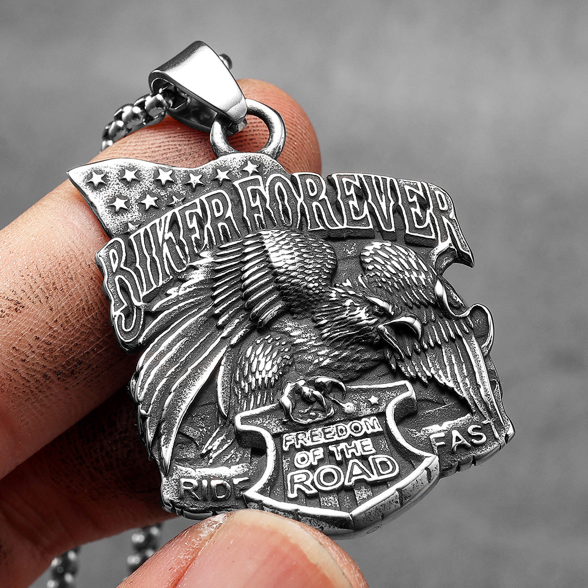 Biker Forever | No Fade Stainless Steel Live Free Eagle Motorcycle Vintage Pendant