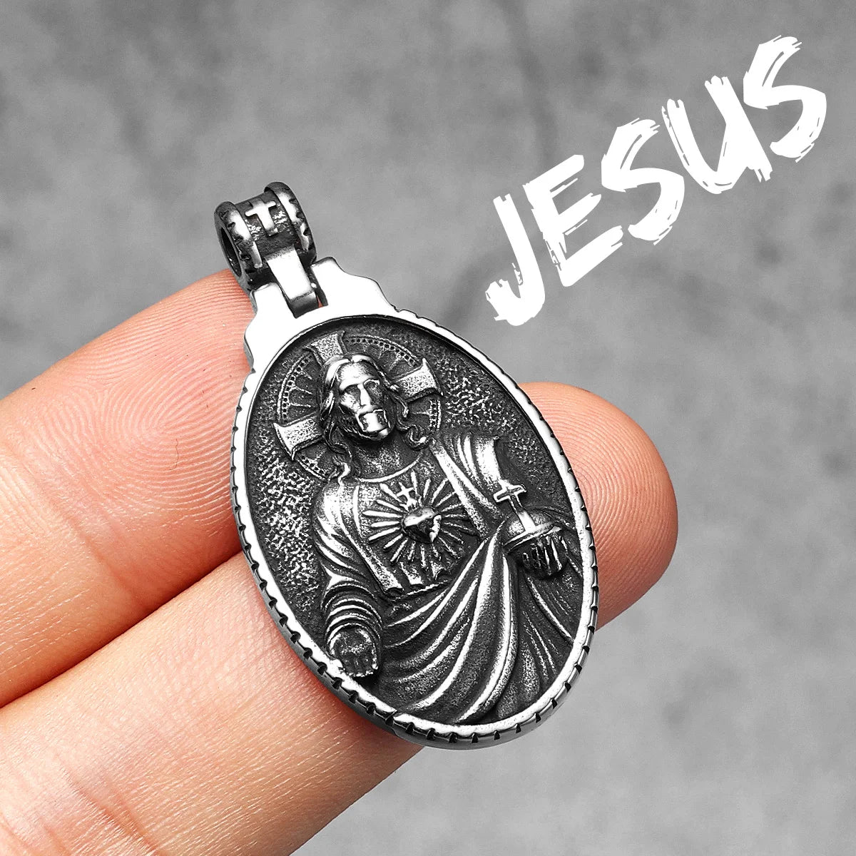 Christian Jesus Collection | 316L No Fade Jesus Heart Cross Amulet Pendants