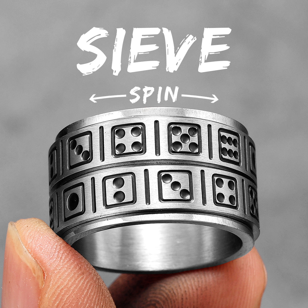 Dice Sieve | 316L No Fade Solid Stainless Steel Lucky Amulet Rotating Dice Ring
