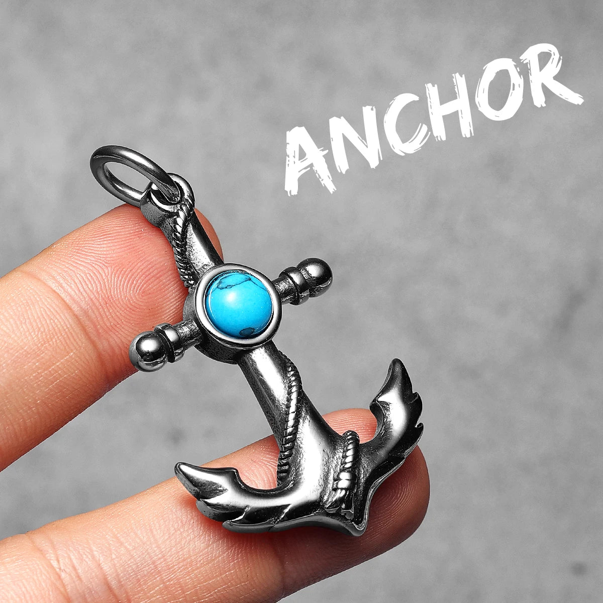 Turquoise Anchor | 316L Stainless Steel Men Nautical Anchor Amulet Pendant