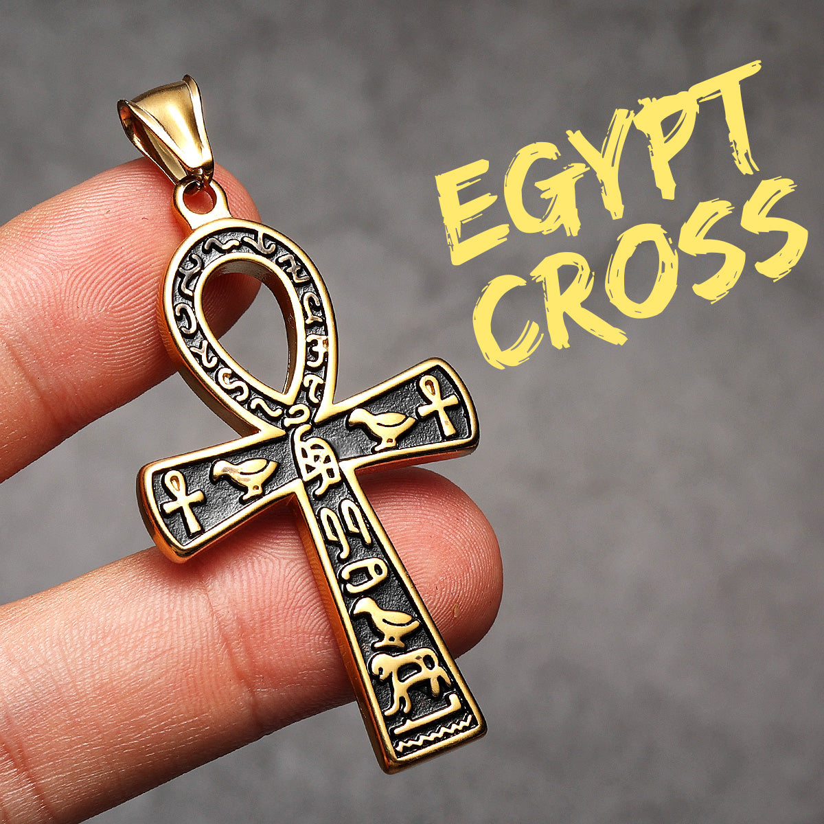 Hieroglyph Ankh | 316L Solid Stainless Steel Egyptian Ancient African Ankh Cross Pendant
