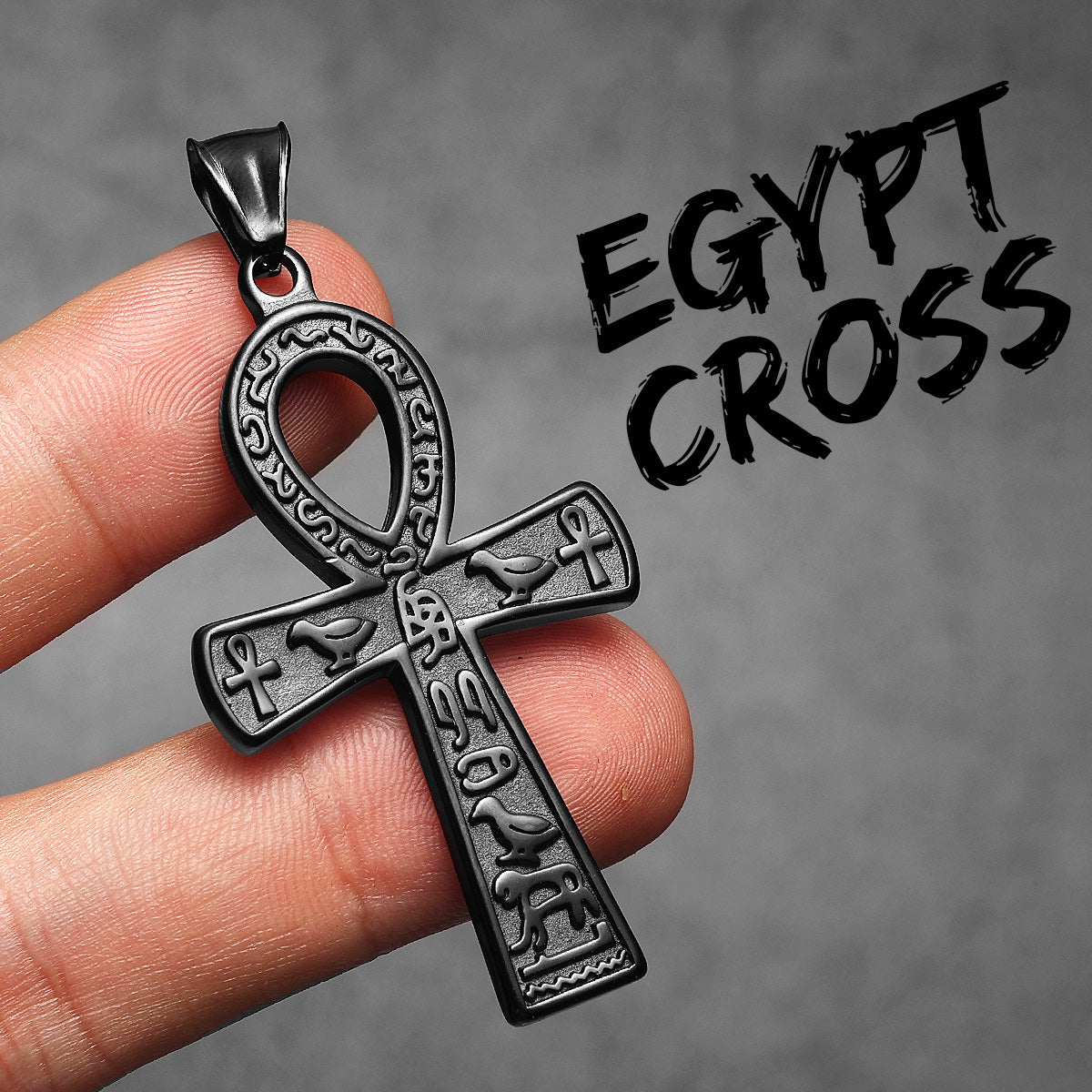 Hieroglyph Ankh | 316L Solid Stainless Steel Egyptian Ancient African Ankh Cross Pendant
