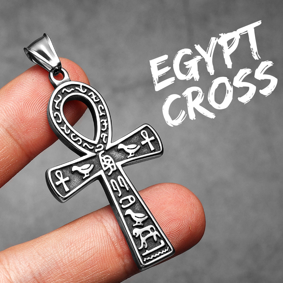 Hieroglyph Ankh | 316L Solid Stainless Steel Egyptian Ancient African Ankh Cross Pendant