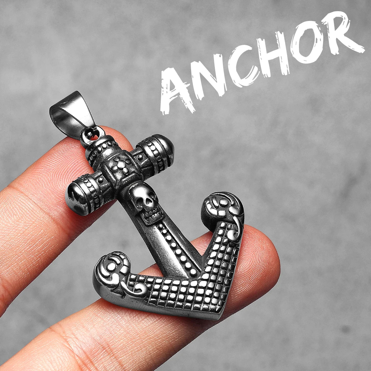 Skull Cross Anchor | 316L Solid Stainless Steel Textured Cross Anchor Hip Hop Pendant