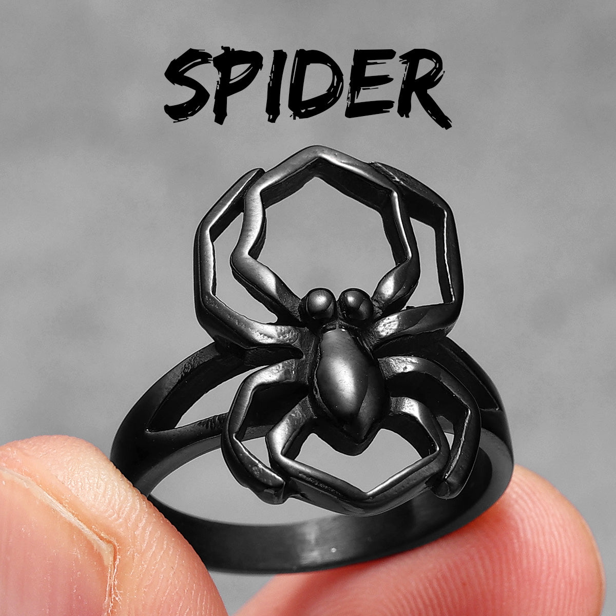 Spider | Solid No Fade Black Stainless Steel Men's Hip Hop Spider Rings