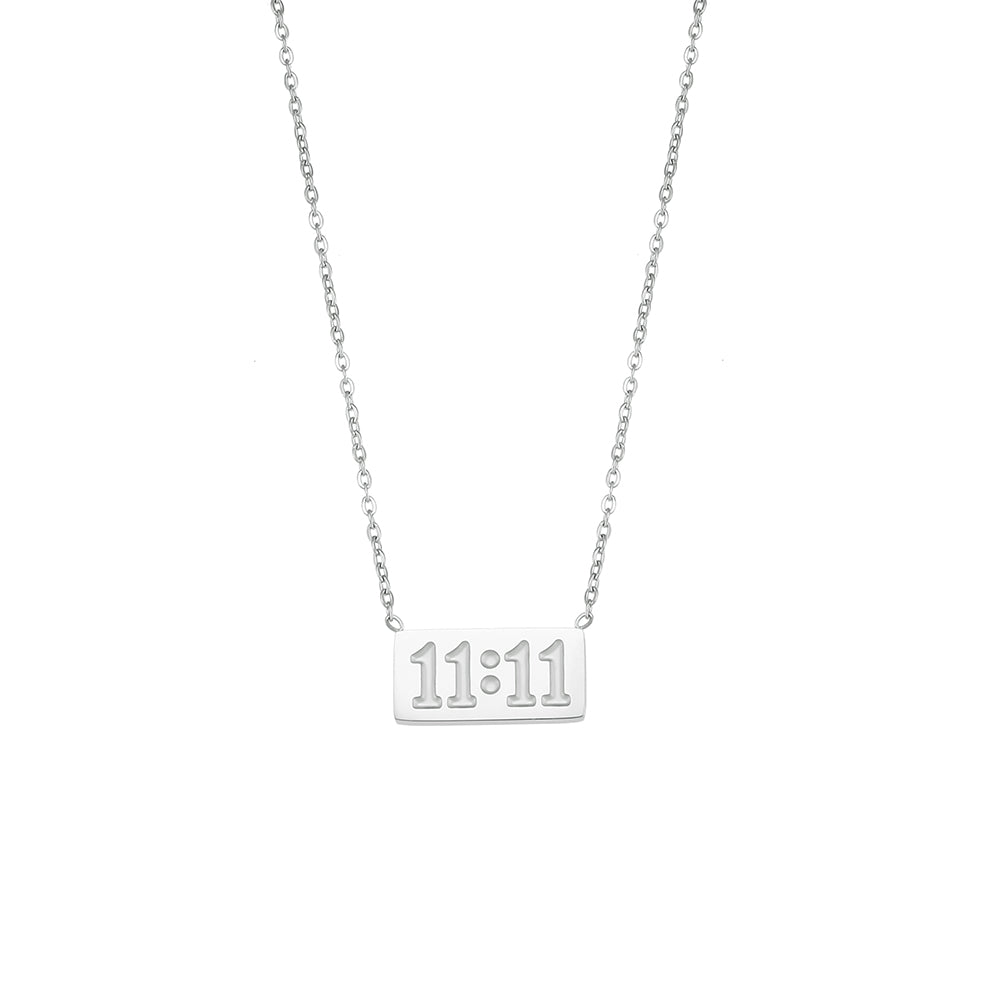 Ladies 18k Gold Stainless Steel Angel Numbers 11:11 Rectangle Pendant Plate Necklace