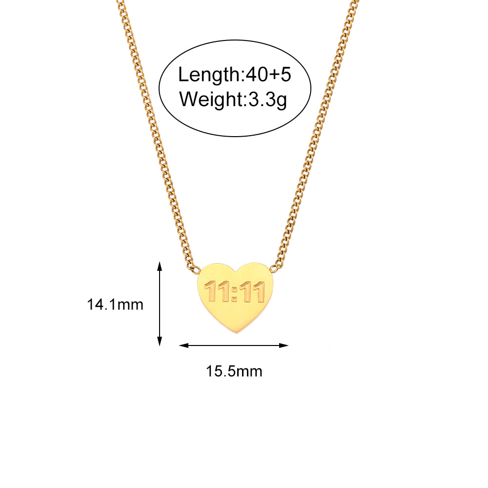 Ladies 18k Gold Stainless Steel Angel Numbers 11:11 Rectangle Pendant Plate Necklace
