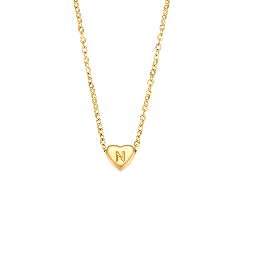 18k Gold Big Love Small Heart Initial Letter Solid Stainless Steel Chain Necklace
