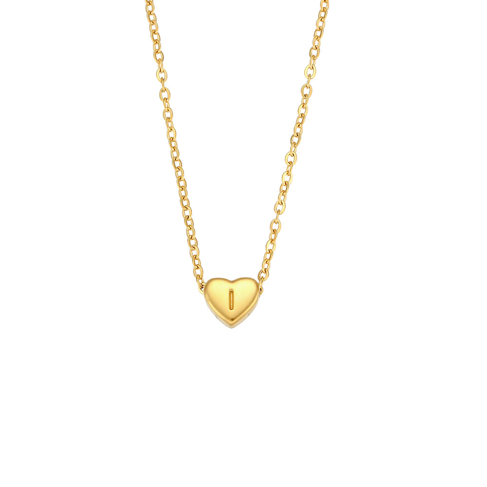 18k Gold Big Love Small Heart Initial Letter Solid Stainless Steel Chain Necklace
